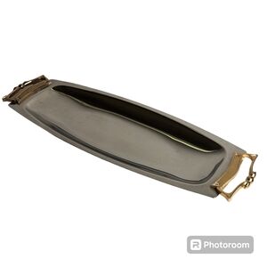 Vintage Kromex Serving Tray Bread Platter Chrome Brass Handle Original Box 17.5"